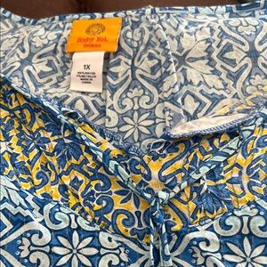 Ruby Rd. Blue and Yellow Floral Blouse